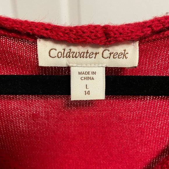 Coldwater Creek Red Sweater with Cable Knit Detail around the V Neck Size L (14) - Picture 3 of 6
